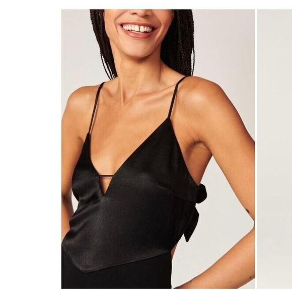 NEW BA&SH Sz XS Ninon Satin Midi Slip Dress Open Back Cut Out Black - Picture 3 of 11